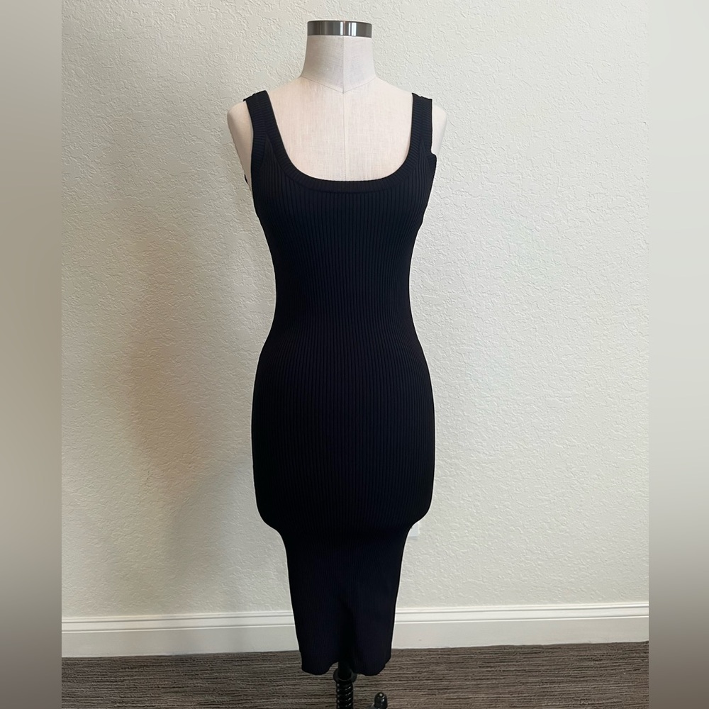 Black Ribbed Sleeveless Dress